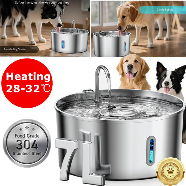 Dog Water Fountain Stainless Steel 7L/236oz Automatic Drinking Dispenser Bowl