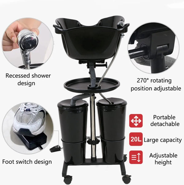 Hair Basin Salon Mobile Backwash Shampoo Bowl Sink Hairdressing Washing Portable