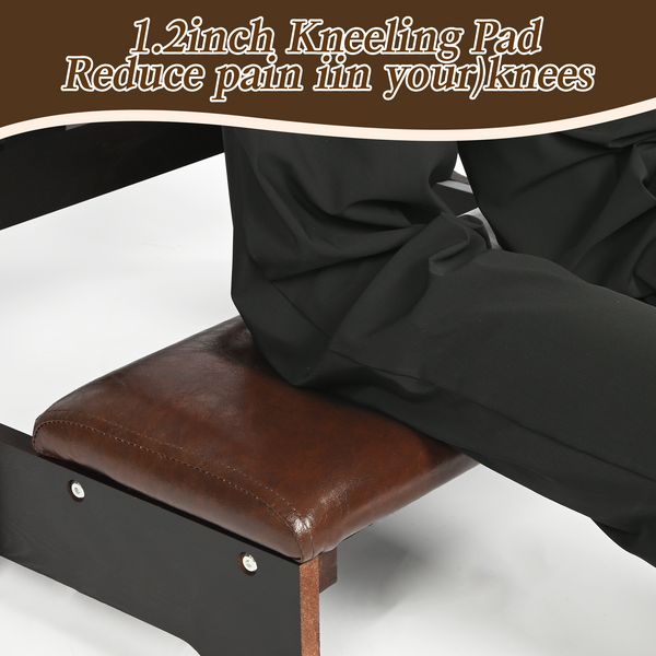 Wood Prayer Bench Stool Kneeler with Shelf and Cushion Church Prayer Table Chair
