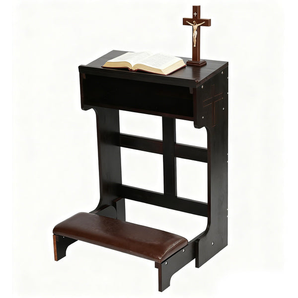 Wood Prayer Bench Stool Kneeler with Shelf and Cushion Church Prayer Table Chair