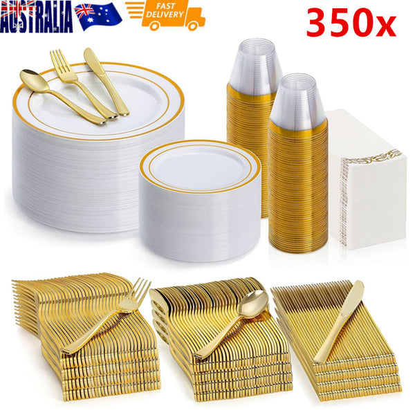 350pc Dinner Plates Reusable Party Plates Silverware For 50 Guests Wedding Party