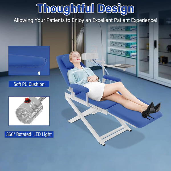 Portable Folding Dental Chair Dental Office Chair with LED Lamp Waste Basin Tray