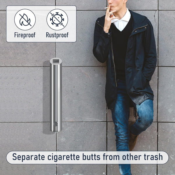 Wall Mounted Ashtray Stainless Steel Commercial 1.8L Outdoor Cylinder Ash Bin AU