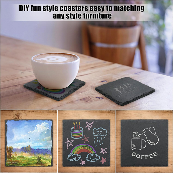 10Pack Square Slate Drink Coasters 4 Inch Slate Stone Coasters Bulk Cup Coasters