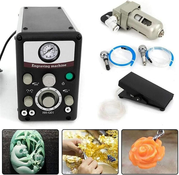 Jewelry Pneumatic Engraving Machine 8000RPM  Double Head Micro Graver Crafting