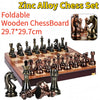Upscale Metal Chess Set Foldable Wooden Chess Board Zinc Alloy Chess Pieces