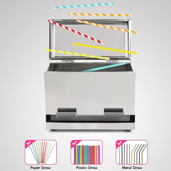 Straw Dispenser Holder Storage Stainless Steel Pencil Box for School Bar Kitchen