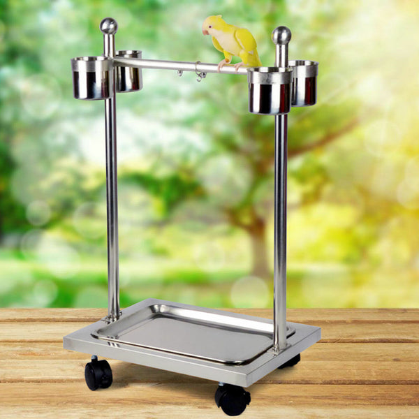 Adjustable Height Bird Perch Play Stand Parrot Playstand With Feeding Bowls