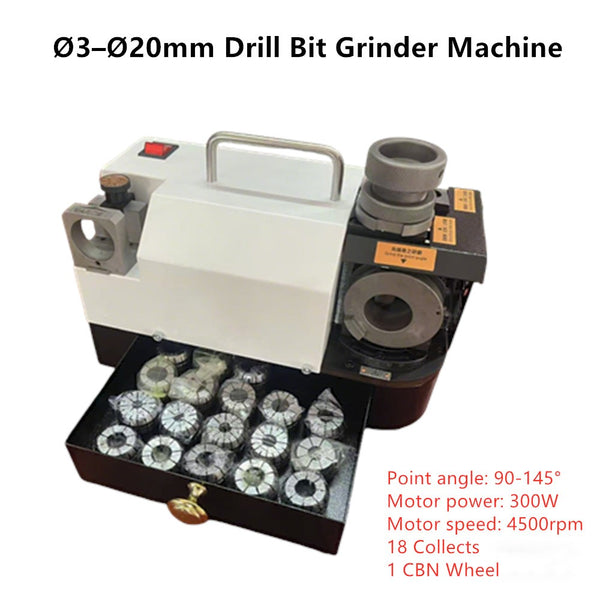 Drill Bit Grinder Machine 3-20mm Drill Bits Sharpener w/18 Collects 4500rpm AU