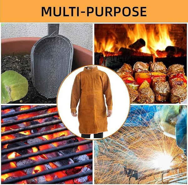 Cowhide Leather Welding Apron Long Heavy Duty Welding Clothes Suit with Sleeves