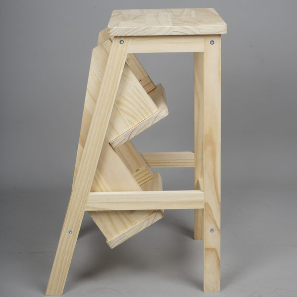 3-Step Folding Wooden Step Stool Portable Kids Adults Stool Ladder Home Stool