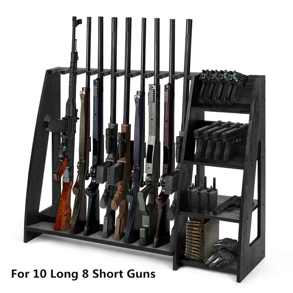 10-Slot Standing Rifle Gun Rack Shotgun Firearm Home Storage Display Wooden Rack