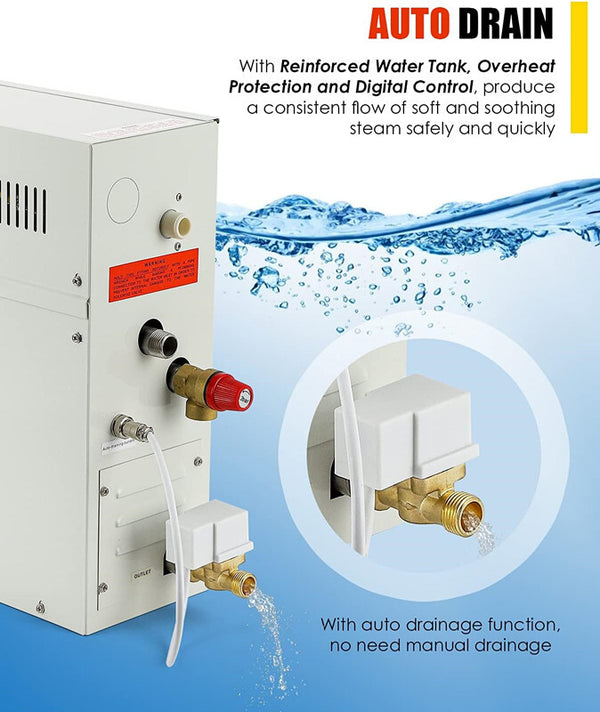 Steam Generator Machine Auto Drain Sauna Bath Shower Heating for Space 6-9 Cube
