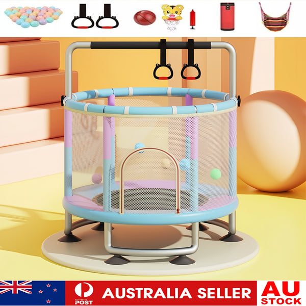 60" Kids Trampoline Adjustable Toddler Trampoline With Protection Net And Toys
