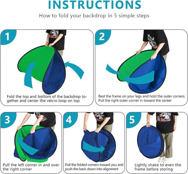 Chromakey Backdrops Double Sided Green Screen & Blue Screen 2 in 1 Collapsible