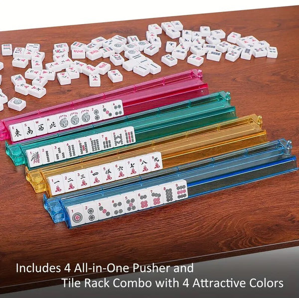 American Mahjong Set 166 Tiles 4 Pushers Racks Portable MahJong Travel Soft Bag