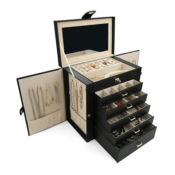 Large Jewelry Box Organizer Leather Jewelry Storage Case Earring Bracelet Holder