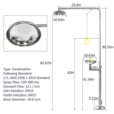2 In 1 Emergency Eye Wash Shower Station Combination Washer Station First Aid