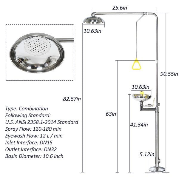 2 In 1 Emergency Eye Wash Shower Station Combination Washer Station First Aid