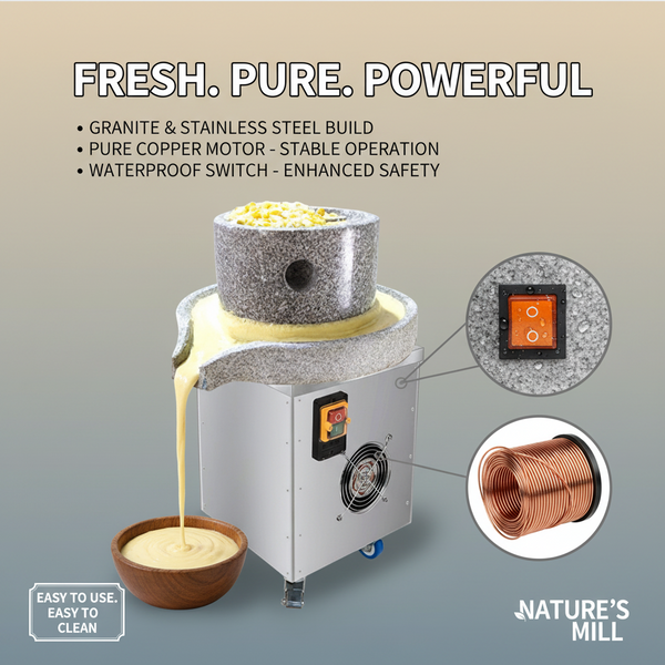 Electric Stone Mill with Wheels Grinding Wet/Dry Soybean Milk Wheat Flour AU