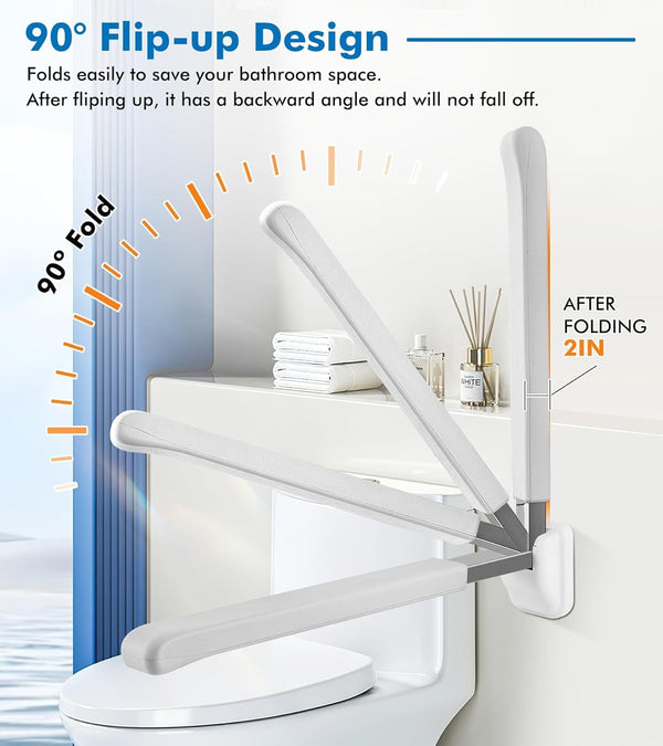 Toilet Grab Bar Foldable Flip Up Armrest Bars Elderly Non-Skid Safety Handrails