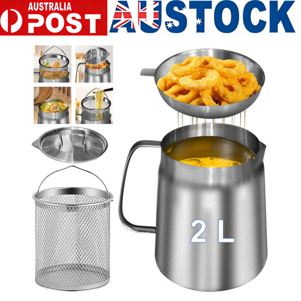 2L Stainless Steel Oil Filter Pot Deep Fryer Pot Oil Tank Kettle for Oil Storage