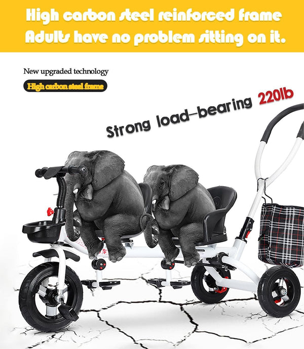 Twins Stroller Pram Tricycle Baby Double Seat Tandem Kids Toddler Ride-On Toy