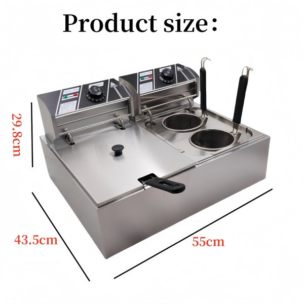 Commercial Electric Deep Fryer Benchtop Pasta Cooker w/ 2 Noodles Filters 6L+6L