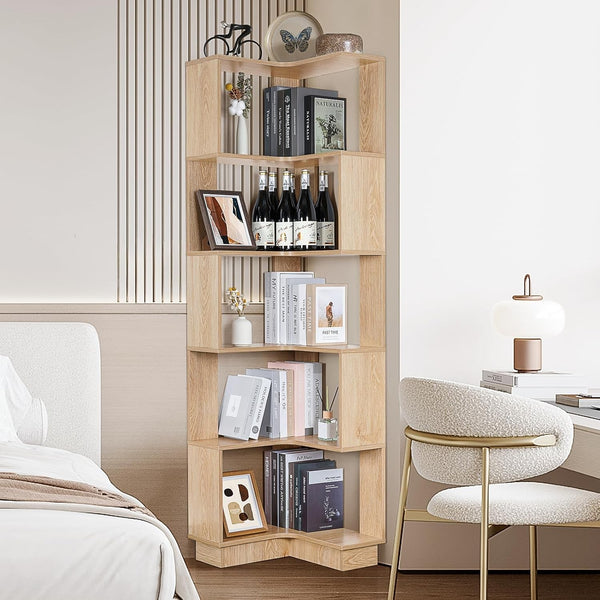 5 Tier Corner Bookshelf Storage Large Wooden Open Storage Display Stand 1.75m AU