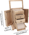 Large Wooden Jewellery Box Storage Mirror Organiser Necklace Rings Earring Gifts