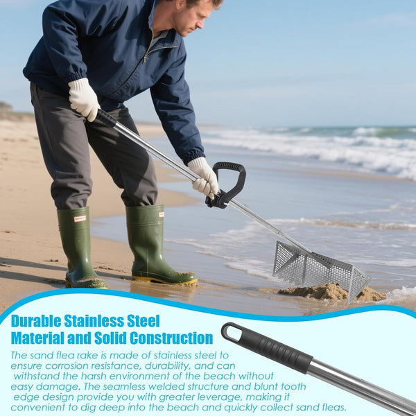 Sand Fleas Rake With Pail Shark Tooth Sifter Stainless Steel Sand Fleas Rake
