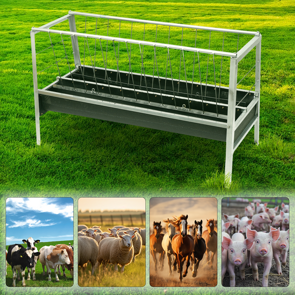 1.5M Feed Trough Goat Cattle Hay Grain Rubber Feeder Tray with Metal Bracket