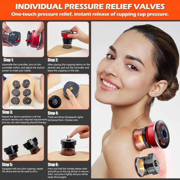 Electric Cupping Therapy Smart Scraping Massager Set 8 Massage Cups Red Light