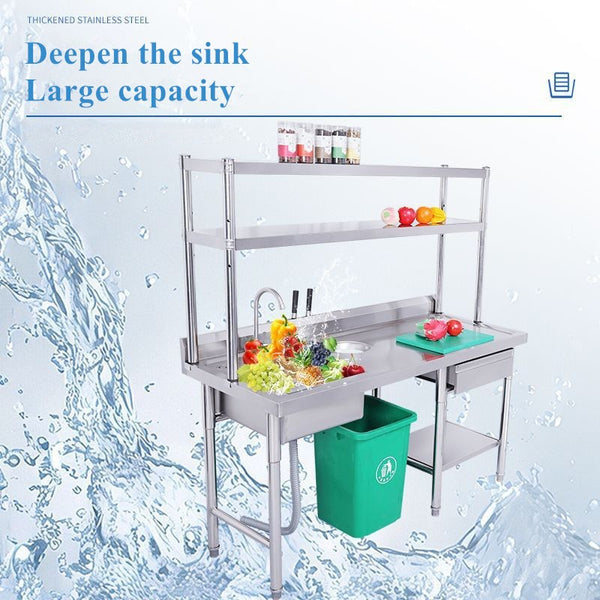 Stainless Steel Sink Kitchen Work Benches Table Washing Basin with Drawer & Rack