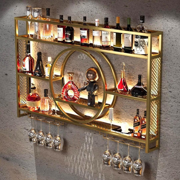 3-Tier Metal Wine Rack w/LED Light Wine Bottle Shelf For Home Bar Display 1.2m
