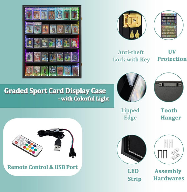 35 Graded Sports Card Display Case LED Baseball Card Display Frame UV Protection