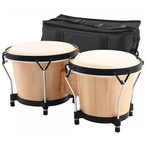 Bongo Drums 6”7” Wood Percussion Bongos for Kids Adults Beginners Natural Finish