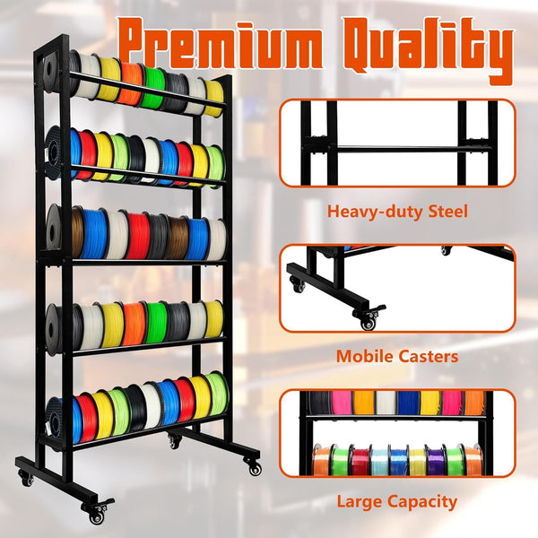3D Printer Filament Storage Rack Spool Holder 5-Tier Rolling Storage Shelves