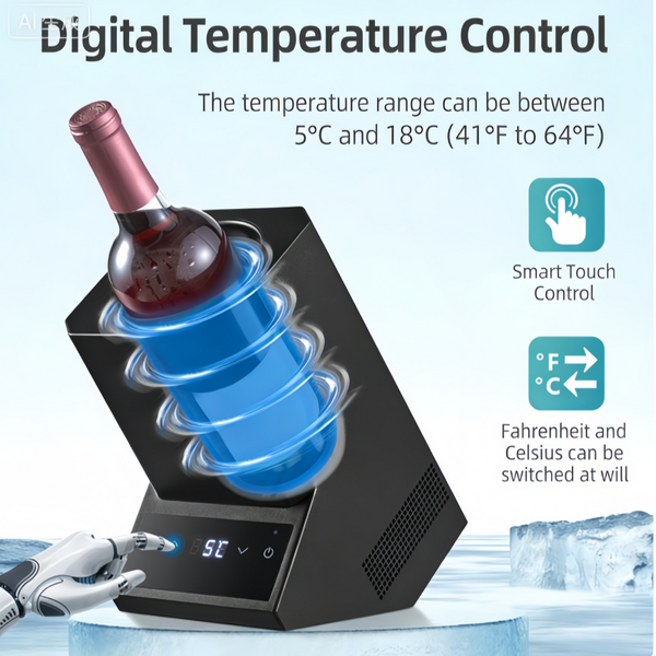 Portable Cooler Electronic Wine Chiller 5-18°C Single Bottle Temperature Control