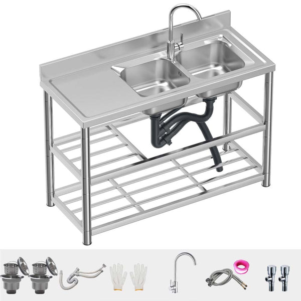 Stainless Steel Kitchen Bench Work Table Commercial Sinks Splashback 120cmX80cm