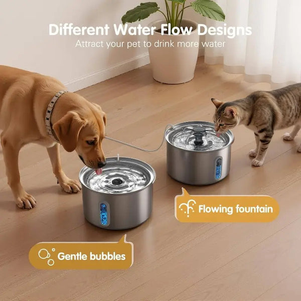 3.2L Pet Stainless Steel Water Fountain Dog Cat Drinking Dispenser Filter Feeder