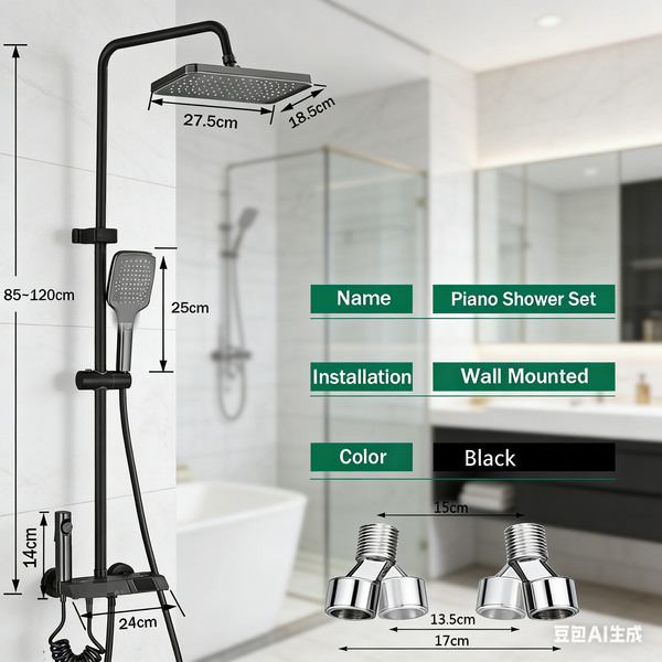 Bathroom Shower Set LED Display Piano Keys Shower Hot Cold Shower Faucet WELS
