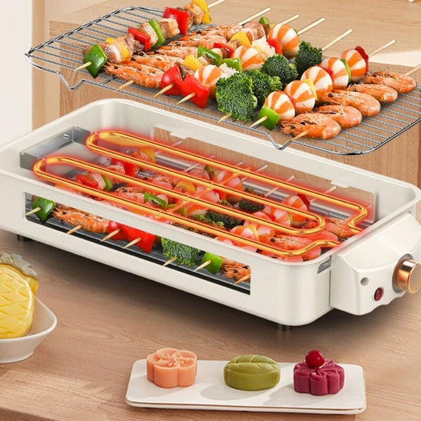 Electric BBQ Grill 2 Tier Smokeless Barbecue Pan Stove with Grill Plate & Trays