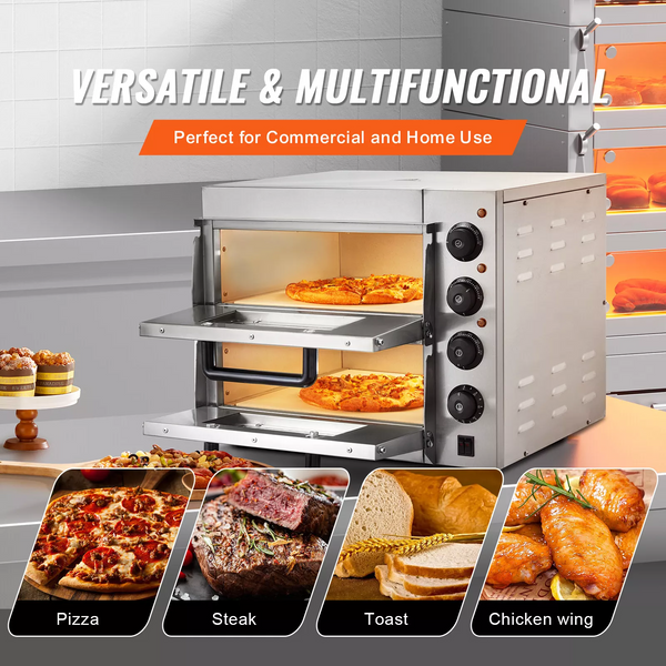 Commercial Pizza Oven Countertop Double Deck Grill Bread Baking Furnace Indoor