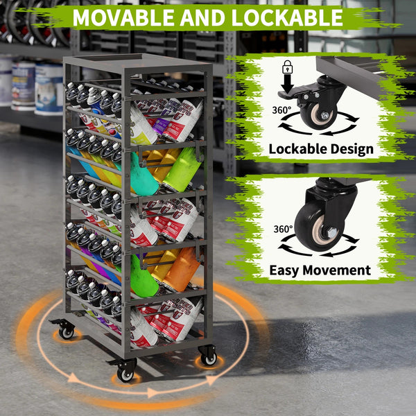 50 Can Spray Paint Storage Rack Aerosol Storage Cart Rolling Spray Bottle Holder