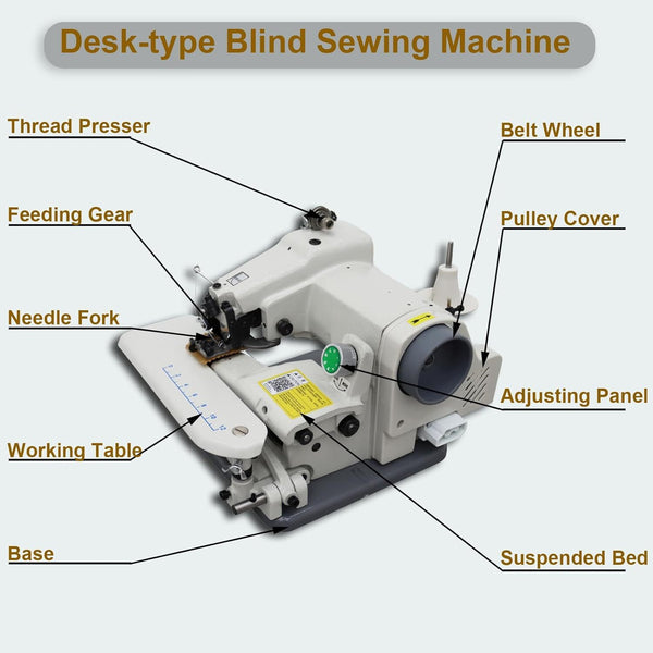 Blindstitch Sewing Machine 1200RPM Seamless Hemmer Adjustable Needle Pitch 3-8mm