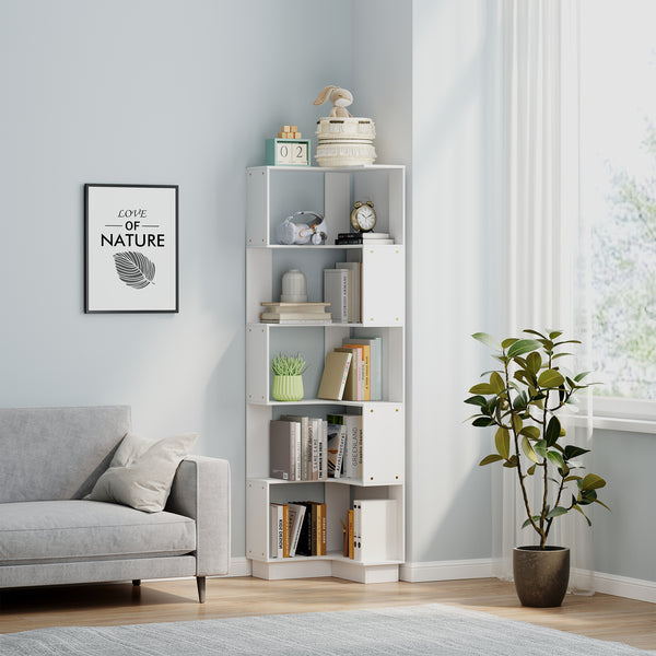 5 Tier Corner Bookshelf Open Display Bookcase for Study Office Books Organiser