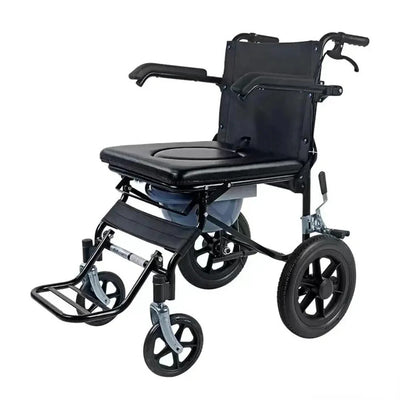 2 in 1 Foldable Shower Chair Disabled Bedside Commode Wheelchair Toilet Chair