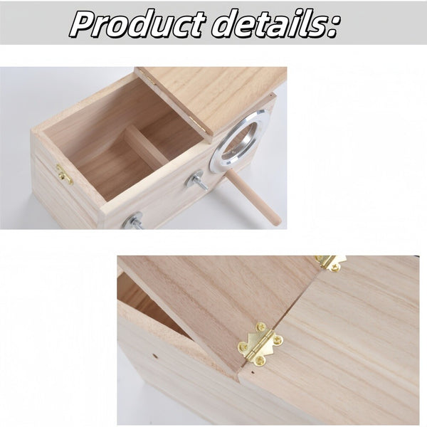 Oversized Bird Nest Breeding Box Parakeet Budgie Cockatiel Nesting Window Wooden