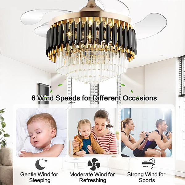 Crystal Chandelier with Fan Remote Control Dimmable 6-Speed 42" Ceiling Fan Lamp
